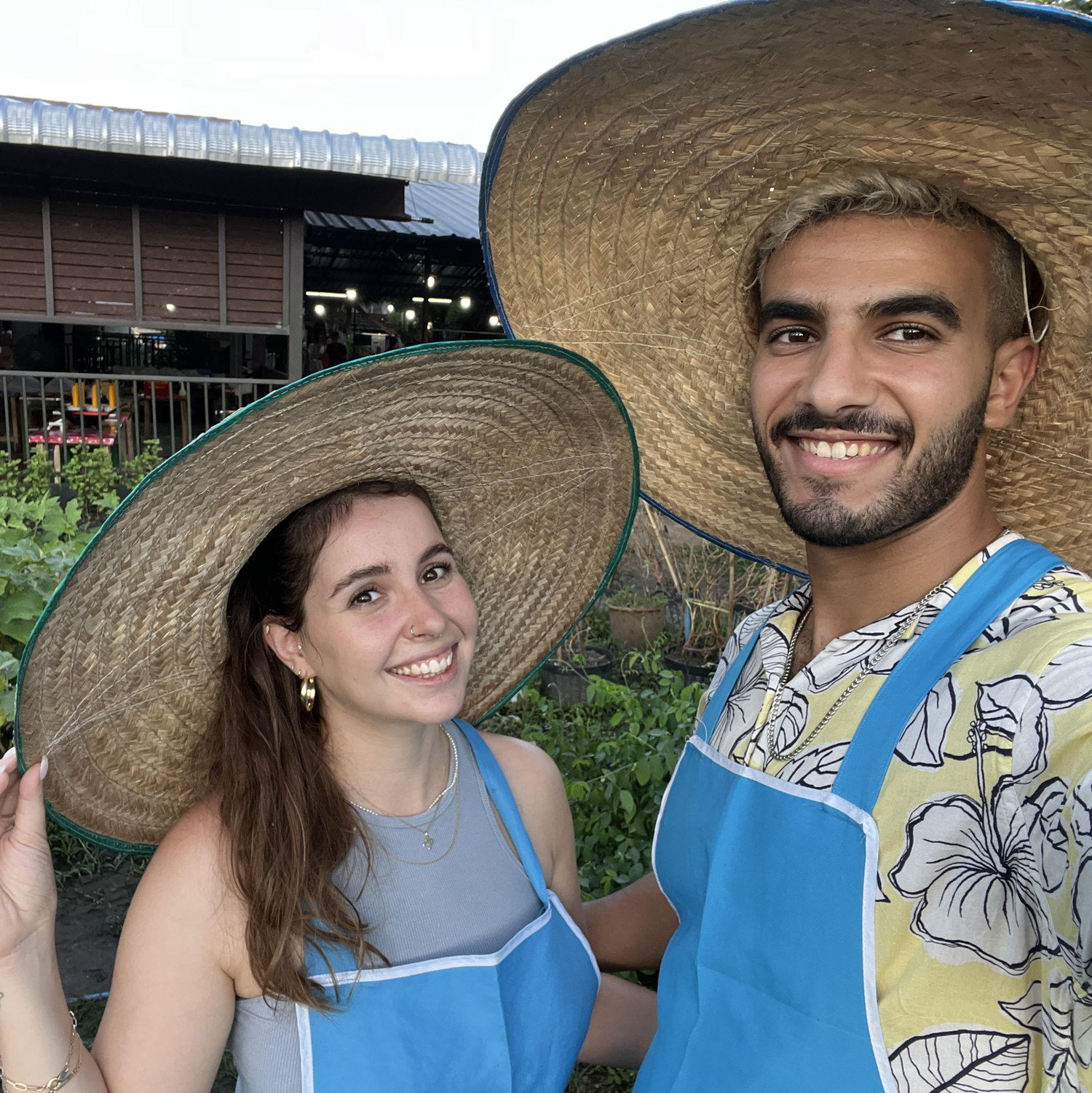 Enjoying a Thai cooking class.
