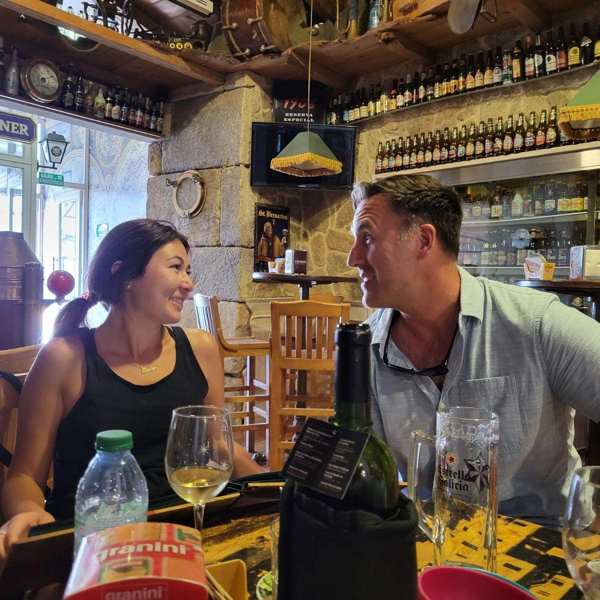 Sharing some laughs while visiting family walking the Camino in Vigo, Spain.