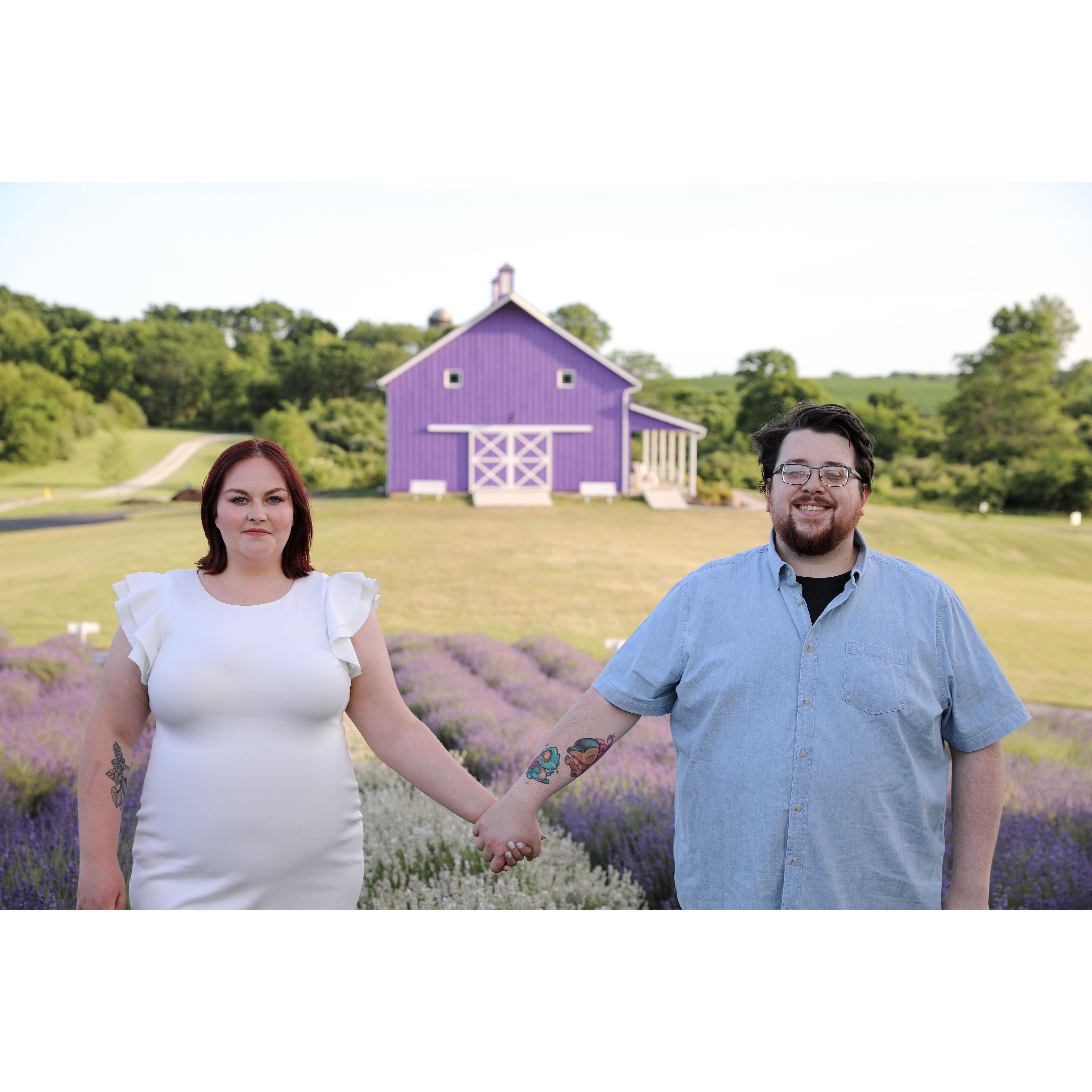 Engagement photoshoot at Sunset Ridge Lavender Farms. Photographer was Bloom Photography, LLC