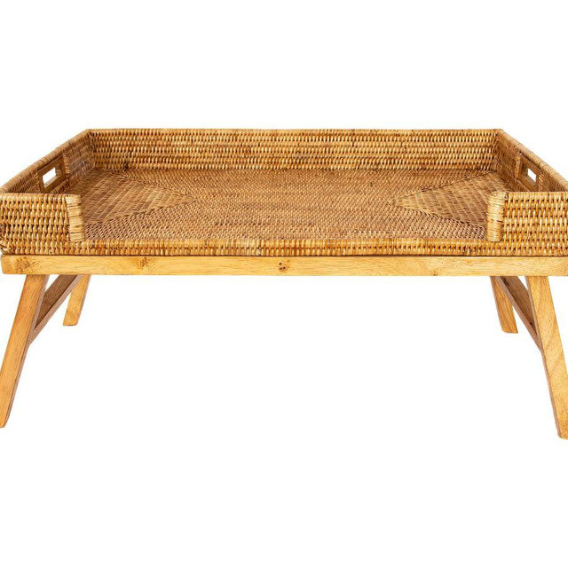 Tava Rattan Serving Tray with Stand - Honey