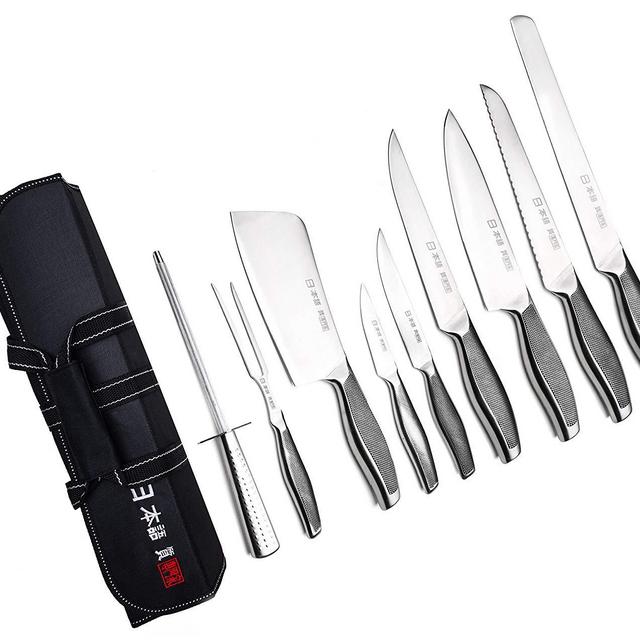 Ross Henery Professional 9 Piece Chef Knife Set, Japanese Style Kitchen Knives Includes Sharpening Steel in Canvas Carry Case