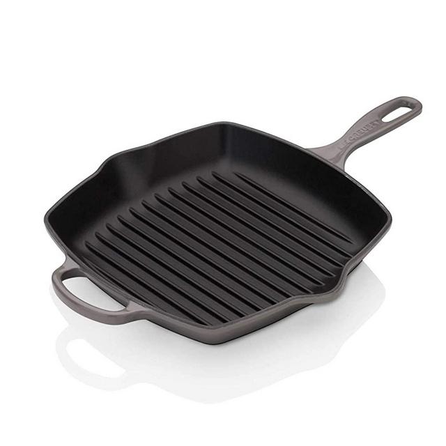 Le Creuset LS2021-267F Cast Iron Signature Square Skillet Grill, 10 1/4", Oyster