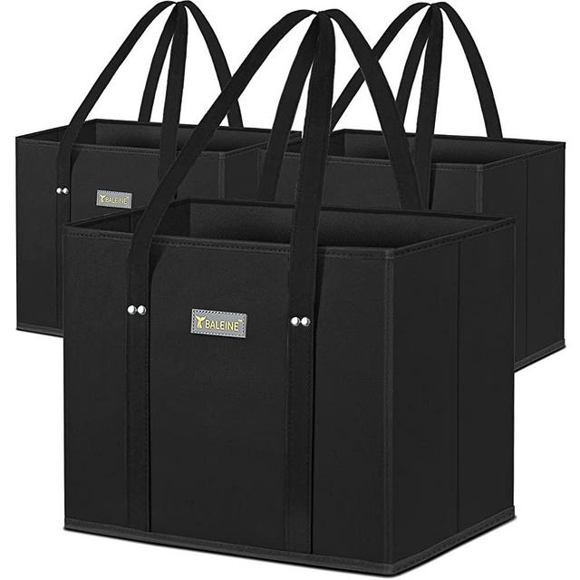 BALEINE 3Pk Reusable Grocery Bags, Foldable Shopping Bags for Groceries with Reinforced Bottom & Handles