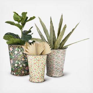 3-Piece Floral Metal Bucket Set