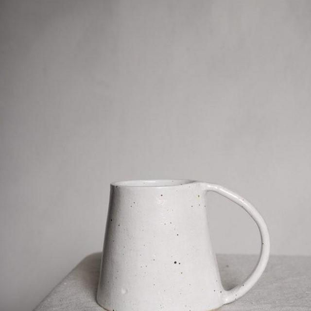 Small White Flecked Ceramic Mug, stoneware.
