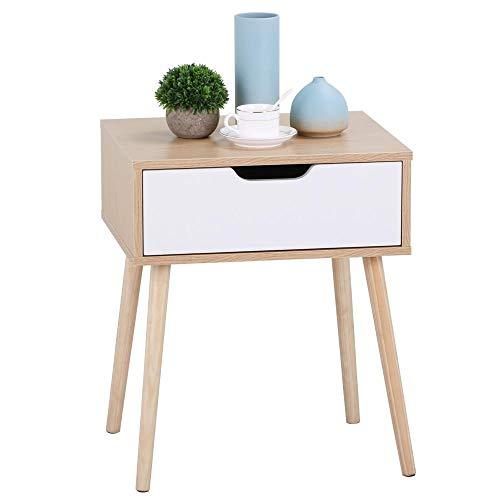 Yaheetech End Side Table Nightstand with Storage Drawer Solid Wood Legs Living Room Bedroom Furniture 22.6in H