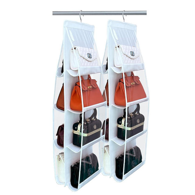 zebricolo, purse organizer, 2 Pack,purse organizer for closet, Upgrade Larger8 Pockets, hand bag storage organizer, thicken Metal Hooks, bag organizer, purse hanger，White