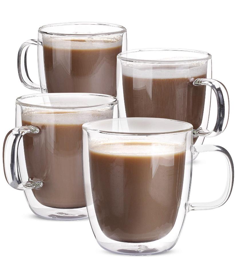 Insulated Glass Coffee Mugs Set of 4