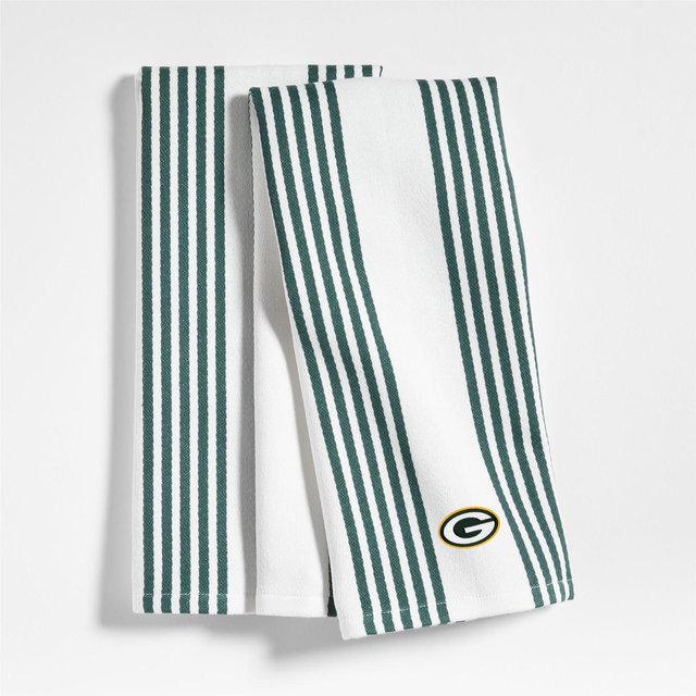 NFL Green Bay Packers Cuisine White with Green Stripe Organic Cotton Dish Towels, Set of 2