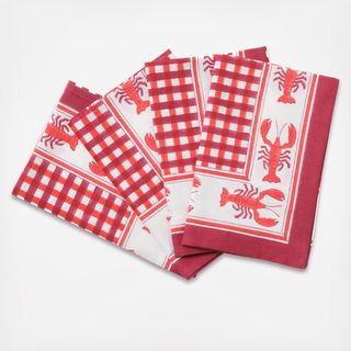 Lobster Gingham Blockprint Napkin, Set of 4