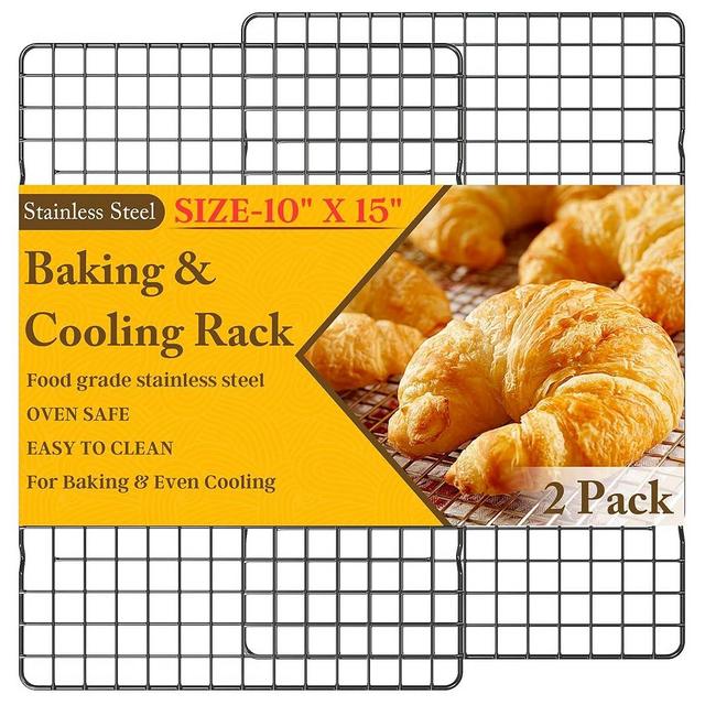 2PCS Cooling Racks for Cooking and Baking - 10" x 15"Heavy Duty Stainless Steel Wire Rack for Baking, Grilling, Roasting - Oven & Dishwasher Safe - Fits Jelly Roll Sheet Pan