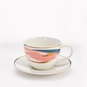 Abstract Brushstroke Teacup + Saucer, Set of 2
