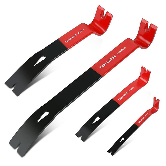 TOOLEAGUE 4Pcs Flat Pry Bar Set,5-1/2",7-1/2",10",15" Utility Heavy Duty Crow Bar with Nail Puller,Woodworking Tools for Prying, Scraping, Lifting, Pulling