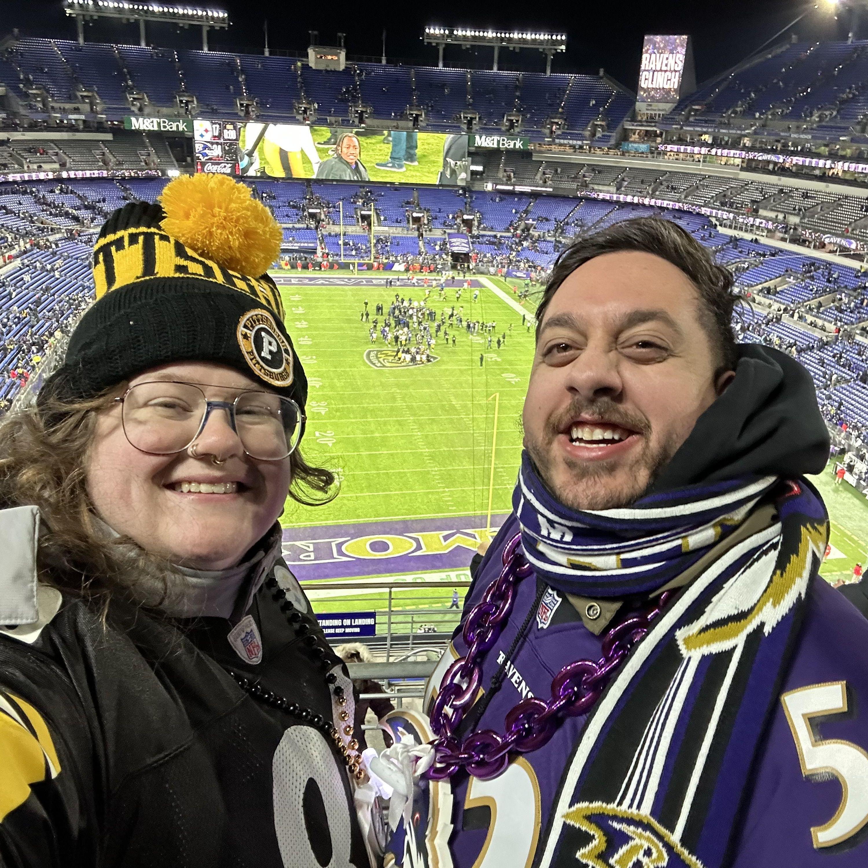 A Steelers fan and a Ravens fan (game night gets tense)