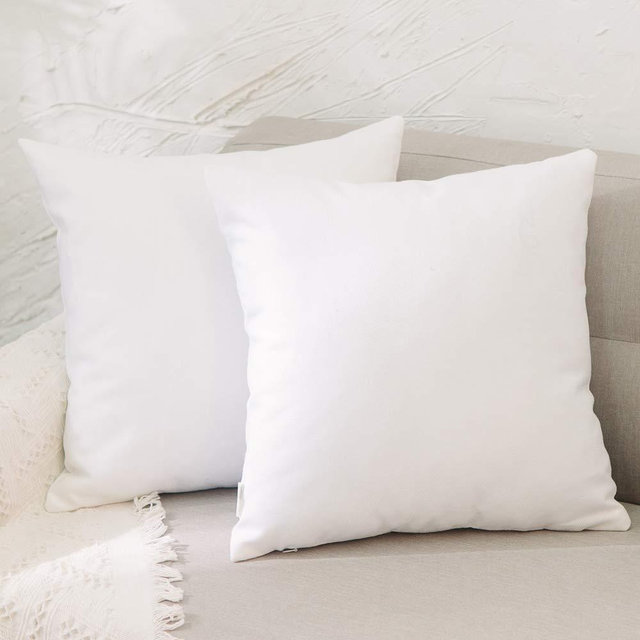 NATUS WEAVER 2 Piece Pure White Pillow Cover Faux Linen Square Decorative Throw Cushion Case Pillowcase with Smooth Hidden Zipper for Car 24" x 24"