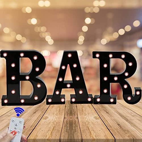 Oycbuzo Marquee Letter Sign Lights – Light Up Black Letters Home Decor Name Signs – Battery Operated LED Remote Timer – Lighted Vintage Accessories & Decorations