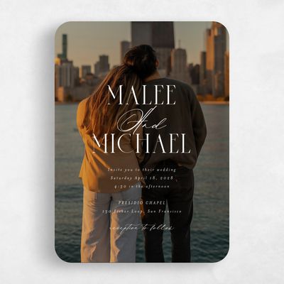 White Rounded Wedding Invitation - Portsmouth Photo