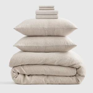 European Linen Chambray Deluxe Bedding Bundle - Natural, Queen