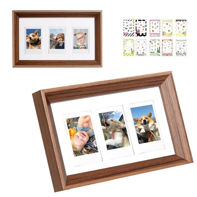 WOGOZAN Mini 3 Inch Film Photo Frame for Fuji Polaroid Instax Mini 12/11/99/EVO Instant Camera, Wooden Frame Holds 2.2x3.4 Inches 3 Photos with Sticker for Wall & Tabletop Display (Only One)(Brown)