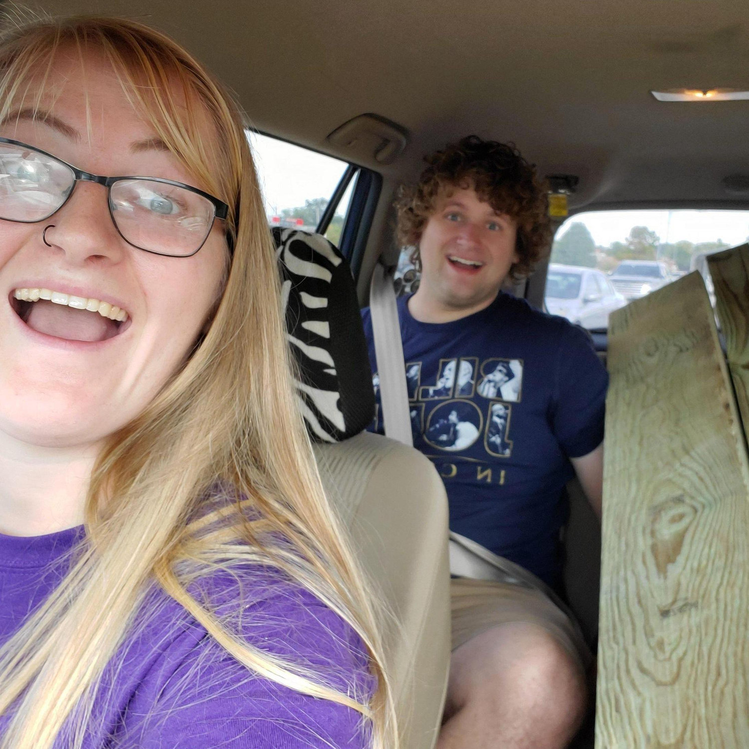 Wood for a project shoved into Kristi's RAV4. Our favorite dates are to Menard's and then Culver's!