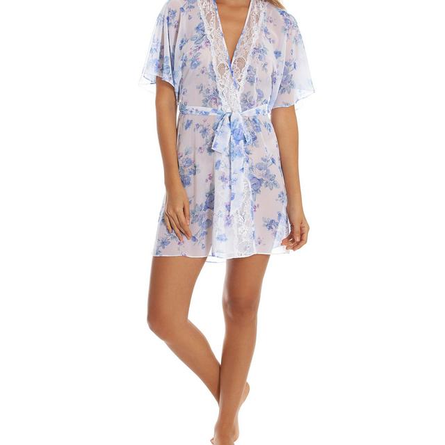 In Bloom by JonquilViola Shimmer Satin Floral Print Short Wrap Robe