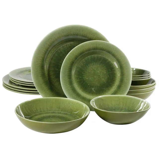 Gibson Home Casper Court 16-Piece Melamine Dinnerware Set – Reactive Glaze Look - Service for 4 - Green