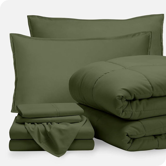 Bare Home Bed-in-A-Bag 7 Piece Comforter & Sheet Set - King - Goose Down Alternative - Ultra-Soft 1800 Premium - Bed Set (King, Cypress/Cypress)