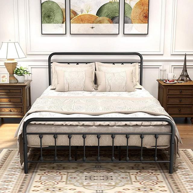 DUMEE Black Metal Bed Frame Queen Size with Headboard and Footboard Metal Platform Slats Support,Textured Black