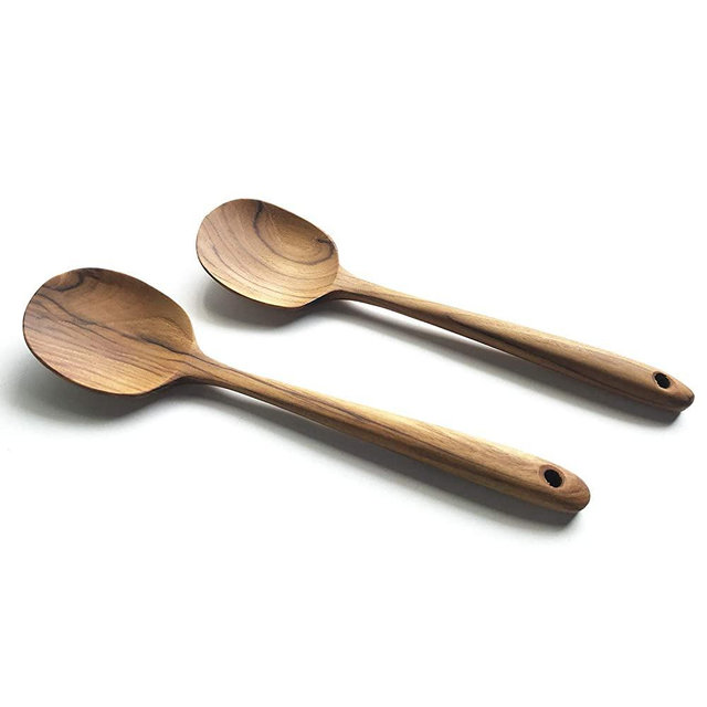 FAAY 2 Teak Serving Spoons, 9.5" Long Serving/Cooking Wooden Spoon, Salad Servers, Handcrafted from High Moist Resistance Teak, 100% Healthy Utensils