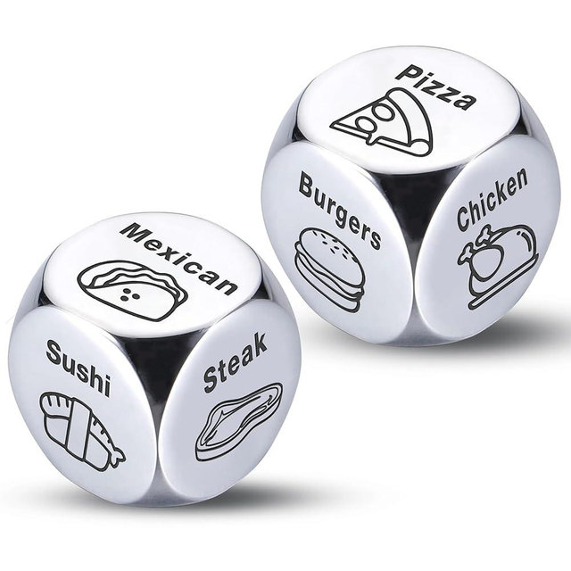 Stocking Stuffers for Men Women Adults, Christmas Gifts for Him Her Couple Gifts for Boyfriend Girlfriend Wife Husband, Anniversary Gifts for Men 2PCS-Steel Food Decision Dice White Elephant Gifts