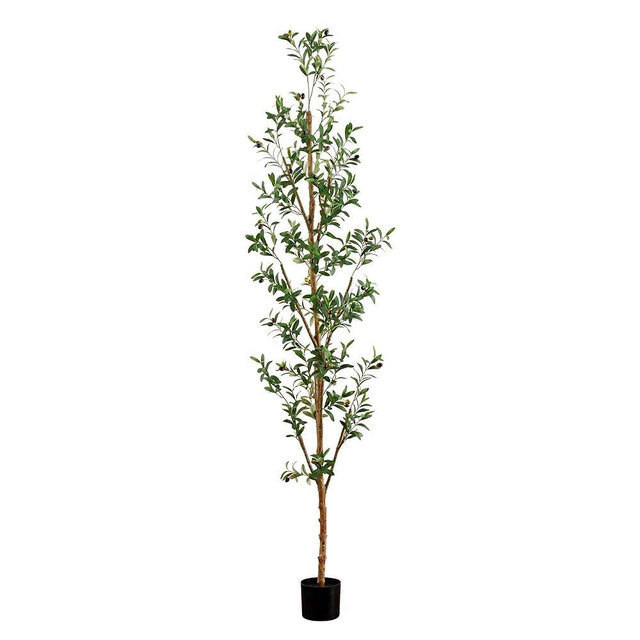 Nearly Natural Artificial Indoor 8FT Tall Silk Faux Olive Tree for Home and Office Decor, Fake Potted Tree with Natural Wood Trunk, Realistic Branches and Lifelike Fruits