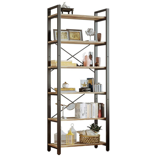 IRONCK Bookshelf 6-Tier Ladder Shelf 110 lbs or Shelf Display Shelf Vintage Industrial Style Bookcase for Home Office, Living Room