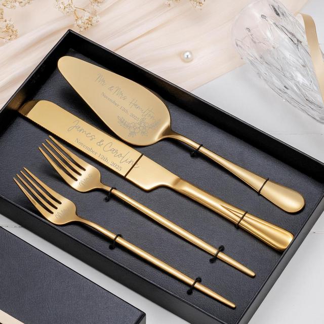 Wedding Cake Set Annisersary Gift Engraved Knife Server Forks Cake Cutting Set Cake Server Set Gold Knife Set Pie Pastry Forks 25082001