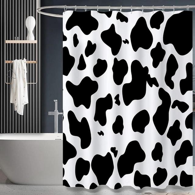 ZTTXL Cow Print Shower Curtain (72" x 72"), Black Cow Print Shower Curtain, Polyester Fabric Print Shower Curtain Set with Bathroom Hook (L39)