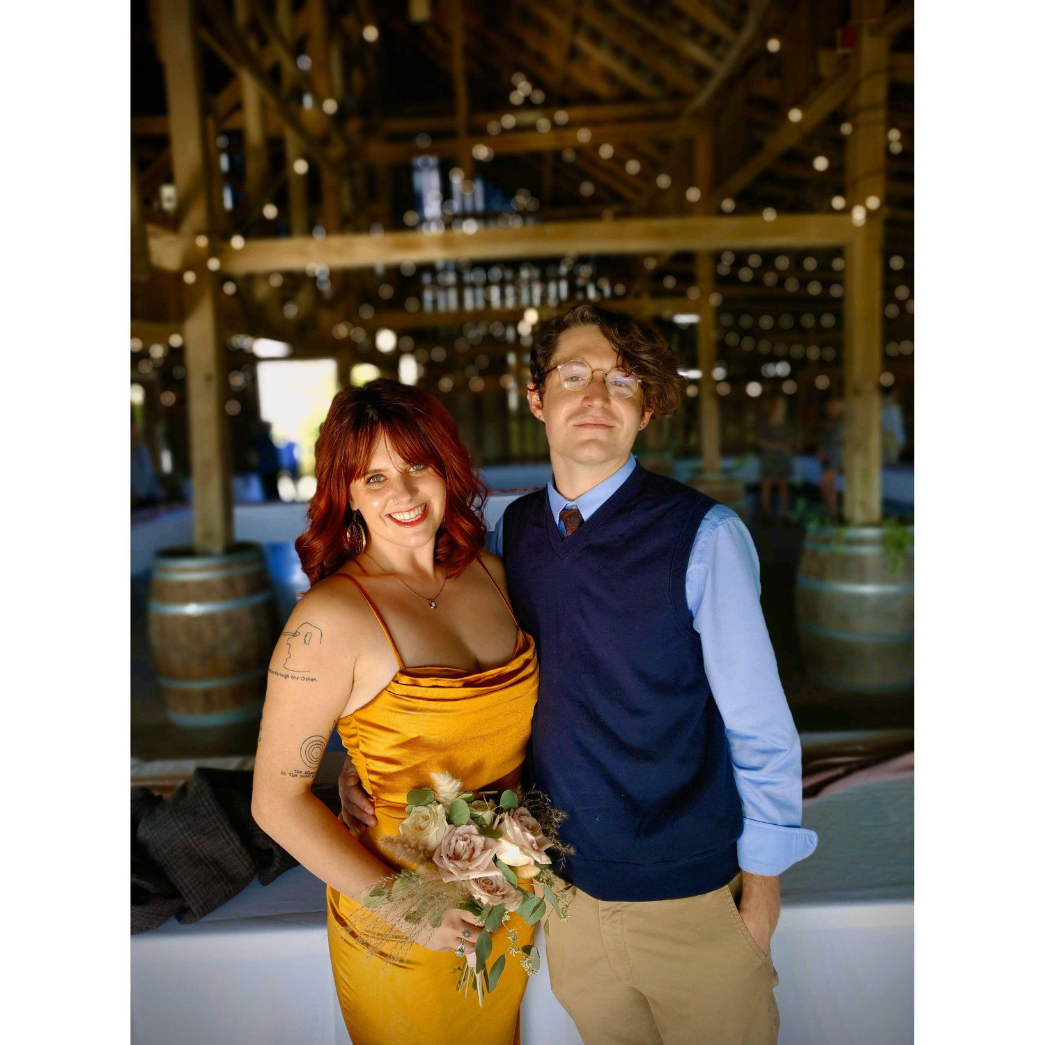 September 2022, celebrating the wedding of our friends Chloe and Kyle. Maddie included this photo because she thought we looked GOOD.