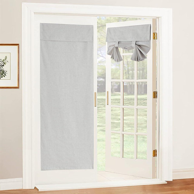 RYB HOME Kitchen Door Curtains 69 inch Length, Natural Linen Blended Glass Door Window Decor Room Darkening Privacy Shades for Patio Door French Door Skylight, W26 x L69 inch, Concrete Grey, 1 Panel