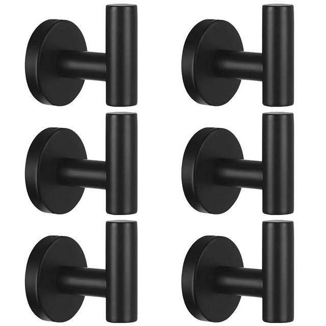 Kruodop Towel Hooks for Bathroom,6 Packs Wall Mount Towel Holder,Black Matte Wall Robe Hook,Stainless Steel Heavy Duty Door Hanger Towel Hook for Kitchen, Bedroom,Hotel,Pool,Coats - Black