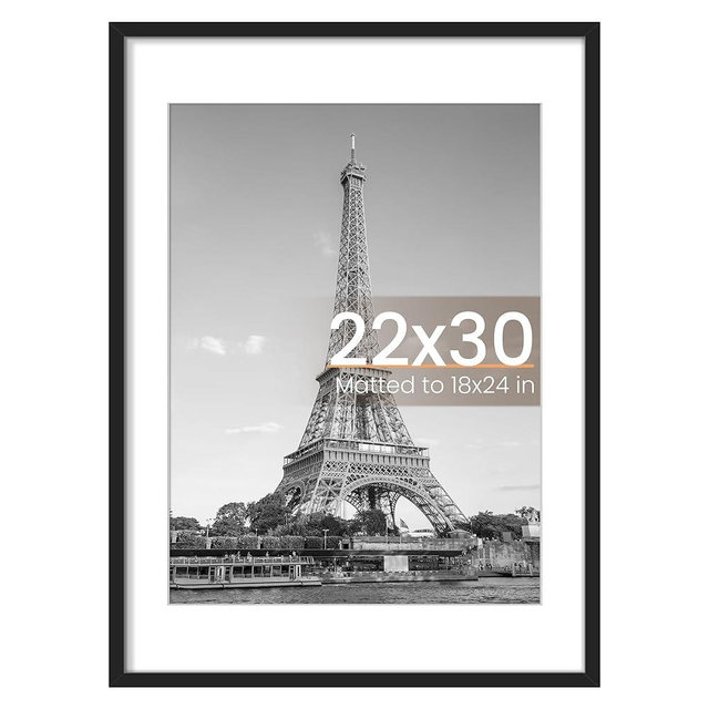 upsimples 22x30 Picture Frame, Display Pictures 18x24 with Mat or 22 x 30 Without, Wall Hanging Poster Frames, Black, 1 Pack