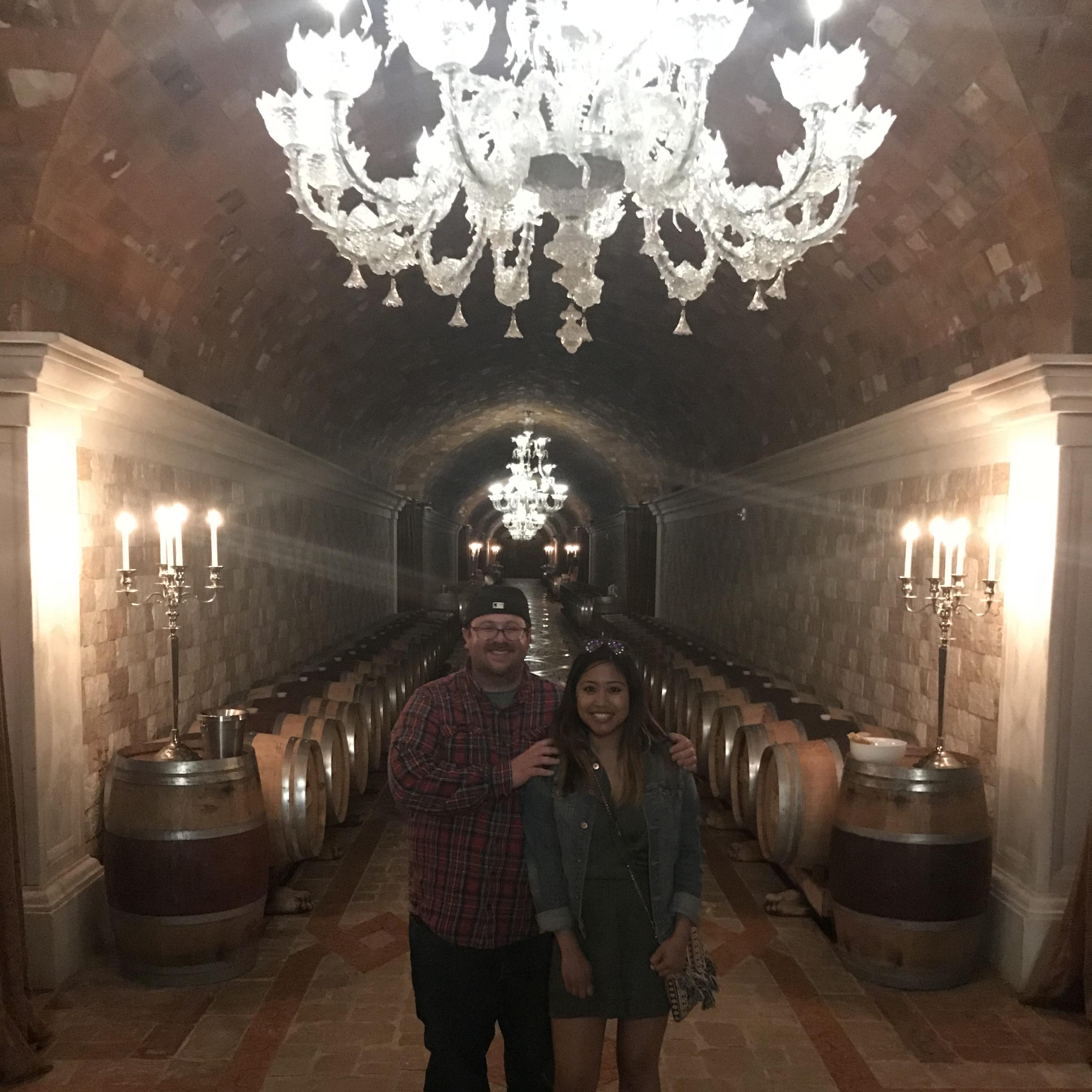 Celebrating our 11th anniversary at Napa Valley. Cave wine tasting at Ryan’s favorite- Del Dotto.