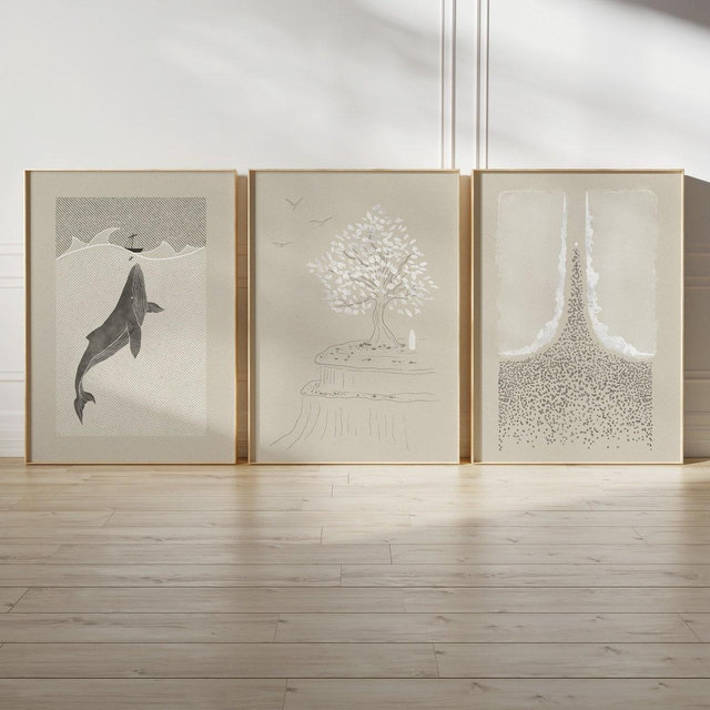 Set of 3 Christian modern wall art, Jonah and the whale, Parable of the mustard seed, Moses parting the Red sea, Christian christmas gifts