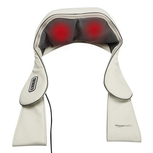 Amazon Basics Shiatsu Neck, Shoulder and Waist Massager with Infrared Heat and Deep Kneading Rotation for Use at Home or On the Go - Beige