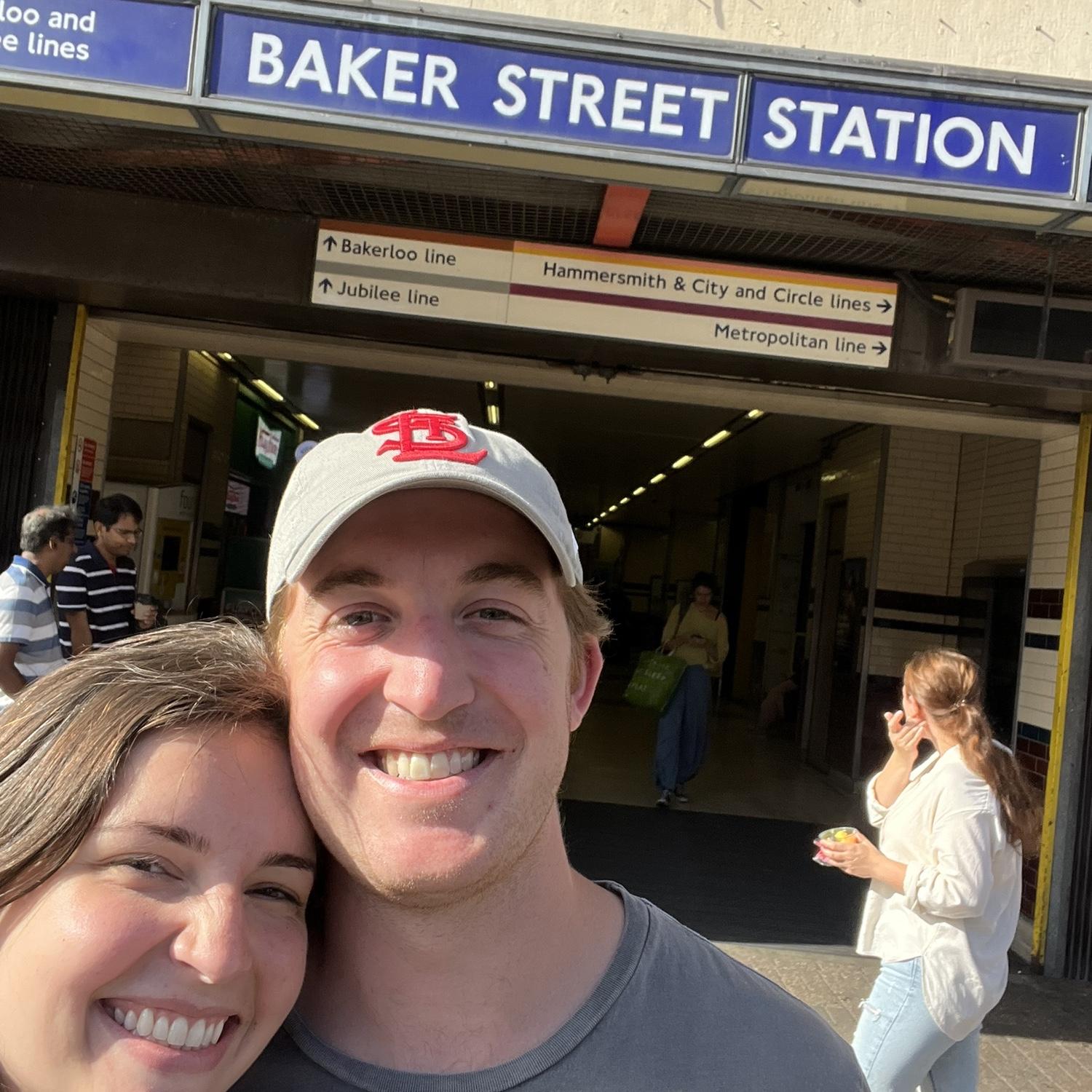 Obligatory pic outside Baker Street Station, Mattie's tube station when she studied in London. One of a few of our ~invisible strings~ (2022)