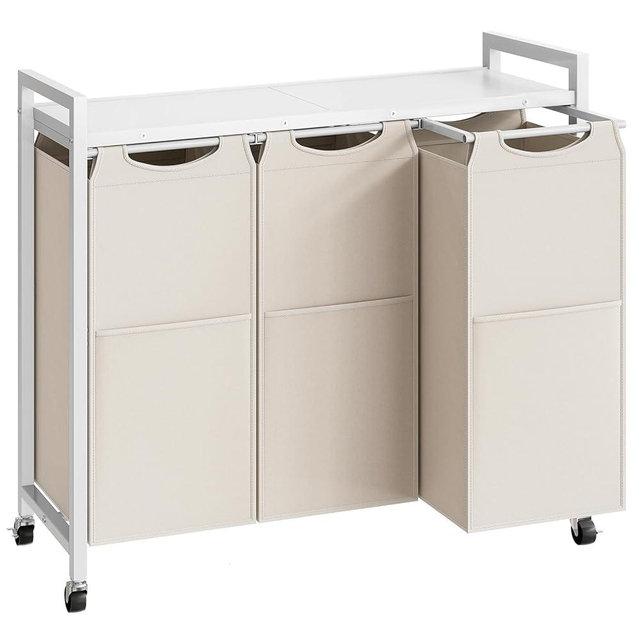 HOOBRO Laundry Sorter 3 Section, Laundry Hamper with Wheels, 3 × 11.5 Gal (43.4L), Rolling Laundry Basket, Pull-Out and Removable Oxford Fabric Laundry Bags, White WG76XY01