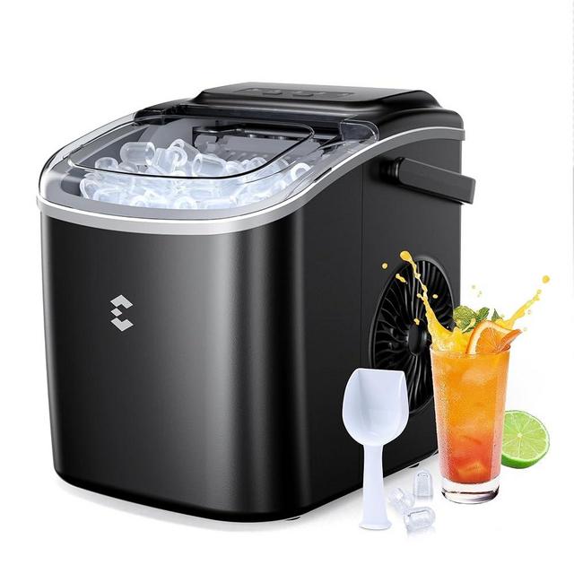 EASYERA Ice Maker Countertop, Portable Ice Machine 9 Cubes in 6 Mins, 26lbs in 24Hrs, 2 Sizes of Bullet Ice Self-Cleaning with Ice Scoop, Bag, and Basket, for Kitchen, Party, RV, Bar-Black