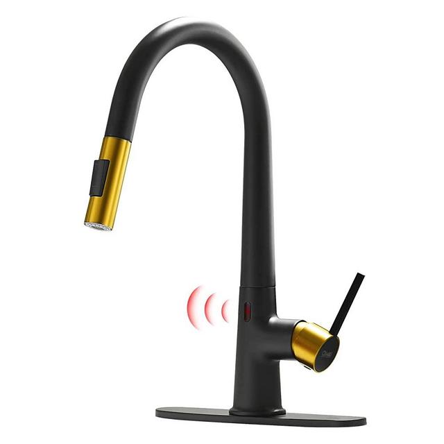 GIMILI Black and Gold Touchless Kitchen Faucet with Pull Down Sprayer, High Arc Single Handle Motion Sensor Smart Activated Hands-Free Kitchen Sink Faucet
