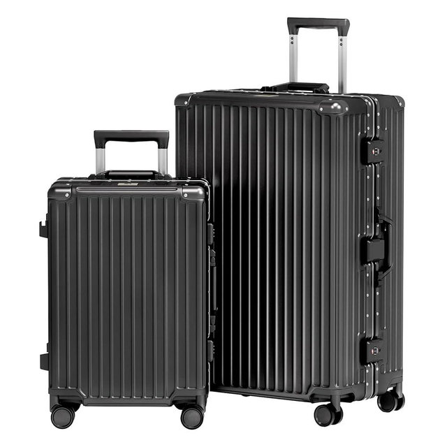 AnyZip Luggage Sets 2 Piece Aluminum Frame Carry On and Checked Suitcase PC ABS Hard Shell TSA Lock No Zipper(Black, 20/28)