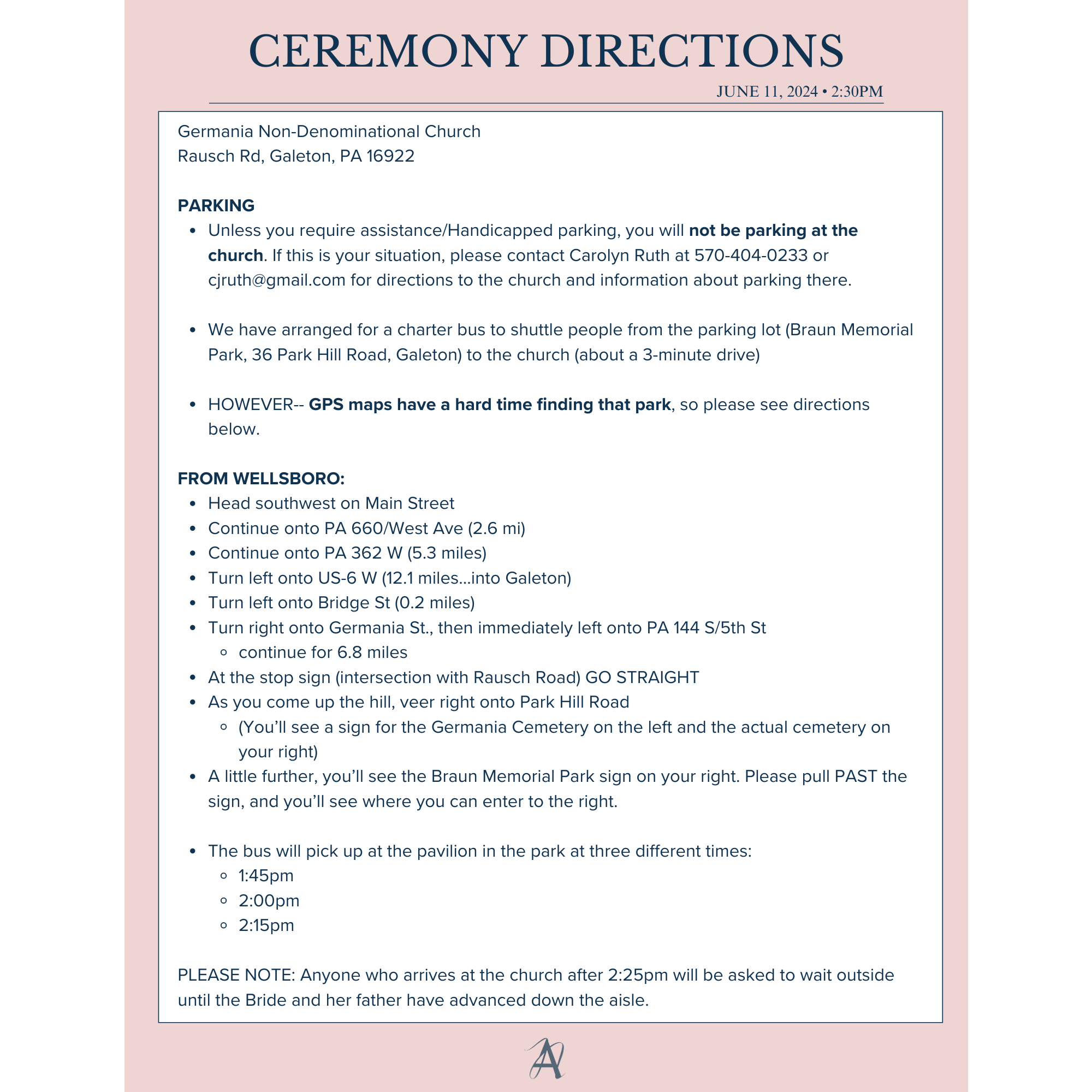 Ceremony Parking Instructions