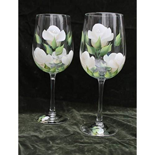 Hand Painted Wedding Wine Glasses - Roses White (Set of 2)