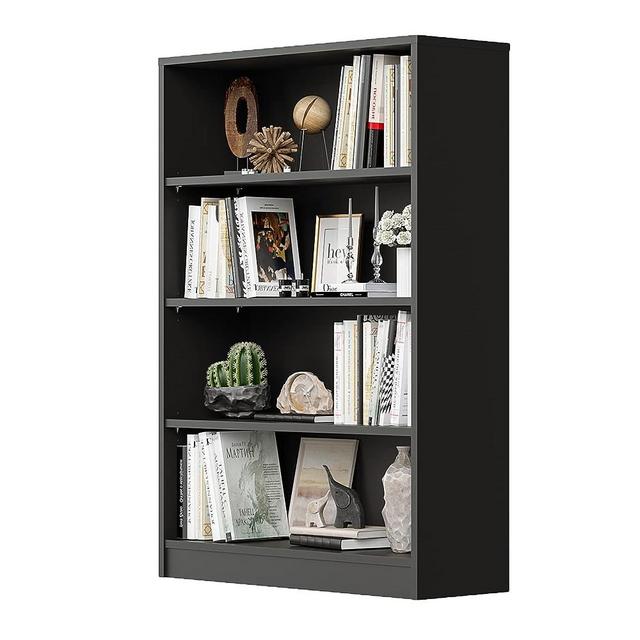 Wood Bookcase 4-Shelf Freestanding Display Wooden Bookshelf for Home Office School (11.6" D*33" W*48" H,Black)