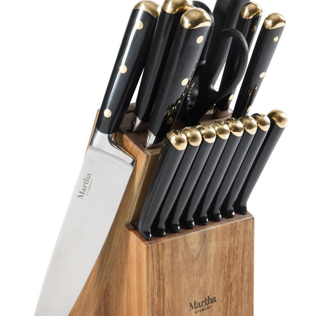 Martha Stewart 16 Piece Cutlery Knife Block Set - Black W/Gold